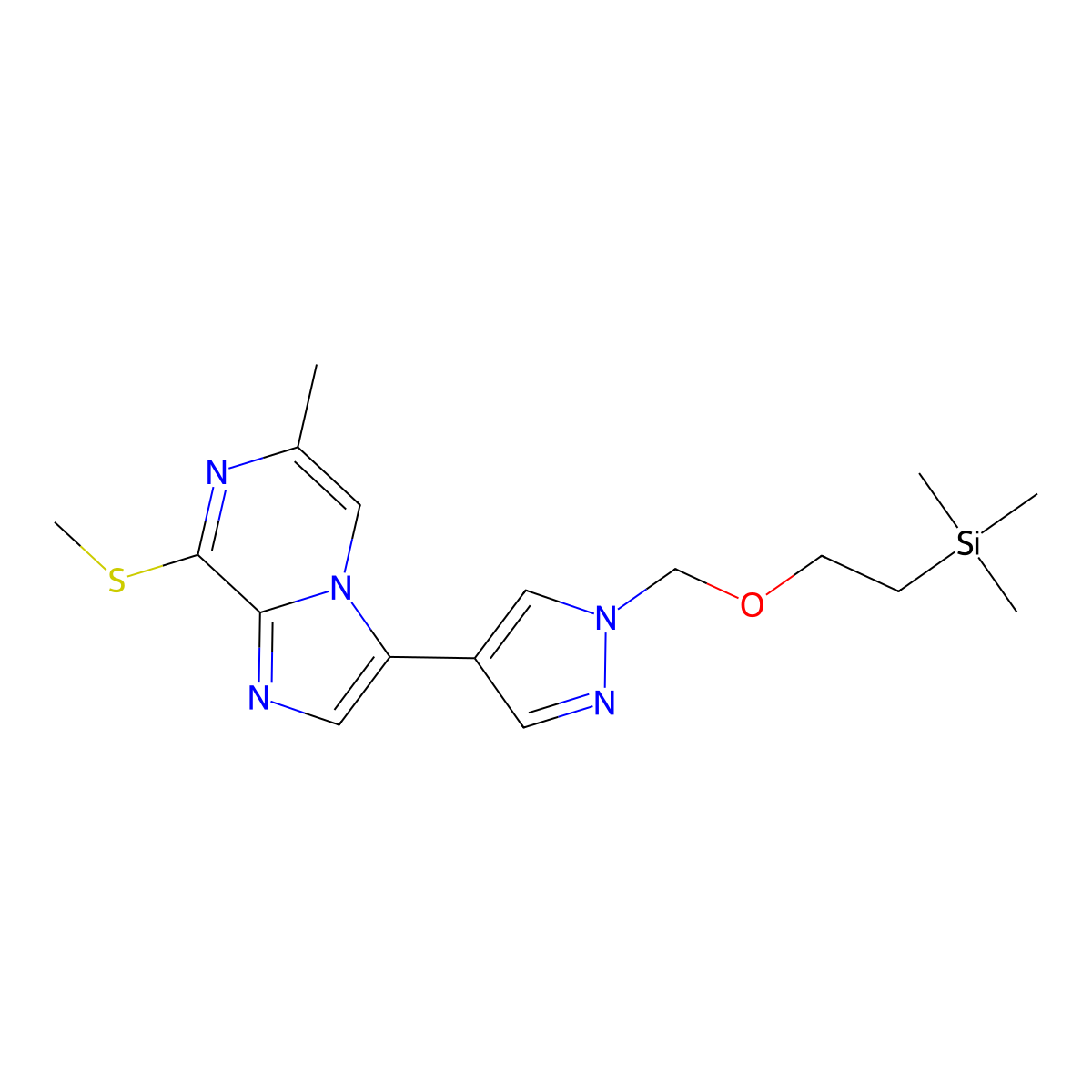 6-Methyl-8-(methylthio)-3-[1-[[2-(trimethylsilyl)ethoxy]methyl]-1H-pyrazol-4-yl]imidazo[1,2-a]pyrazine molecular structure, CAS 1094070-48-0
