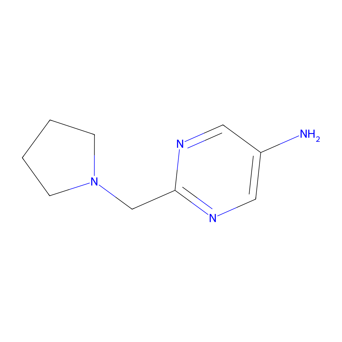 2-(Pyrrolidin-1-ylmethyl)pyrimidin-5-amine molecular structure, CAS 1094073-53-6