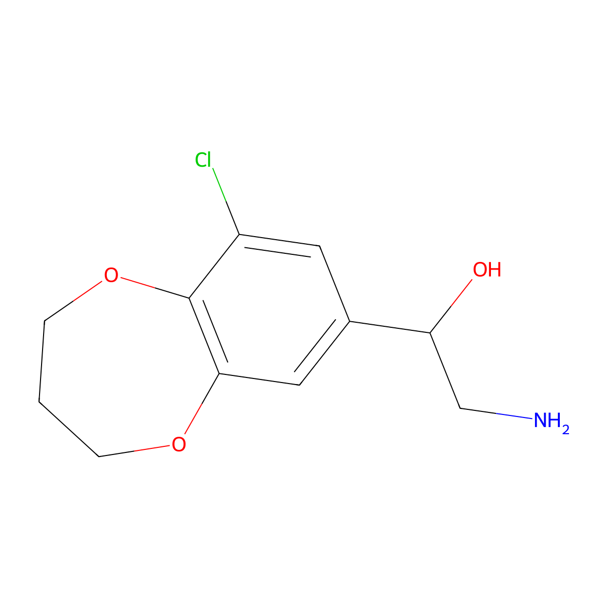 2-amino-1-(9-chloro-3,4-dihydro-2H-1,5-benzodioxepin-7-yl)ethan-1-ol molecular structure, CAS 1094225-63-4