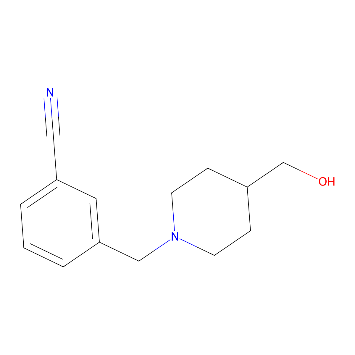 3-{[4-(Hydroxymethyl)piperidin-1-yl]methyl}benzonitrile molecular structure, CAS 1094233-97-2