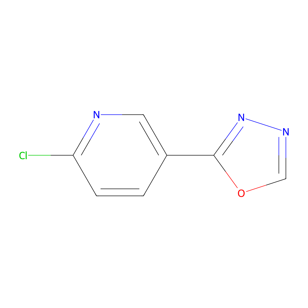 2-Chloro-5-(1,3,4-oxadiazol-2-yl)pyridine molecular structure, CAS 1094240-31-9