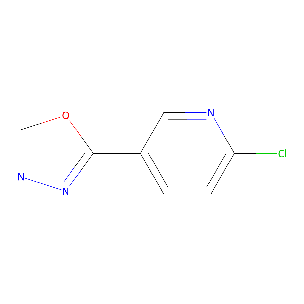 2-Chloro-5-(1,3,4-oxadiazol-2-yl)pyridine molecular structure, CAS 1094240-31-9