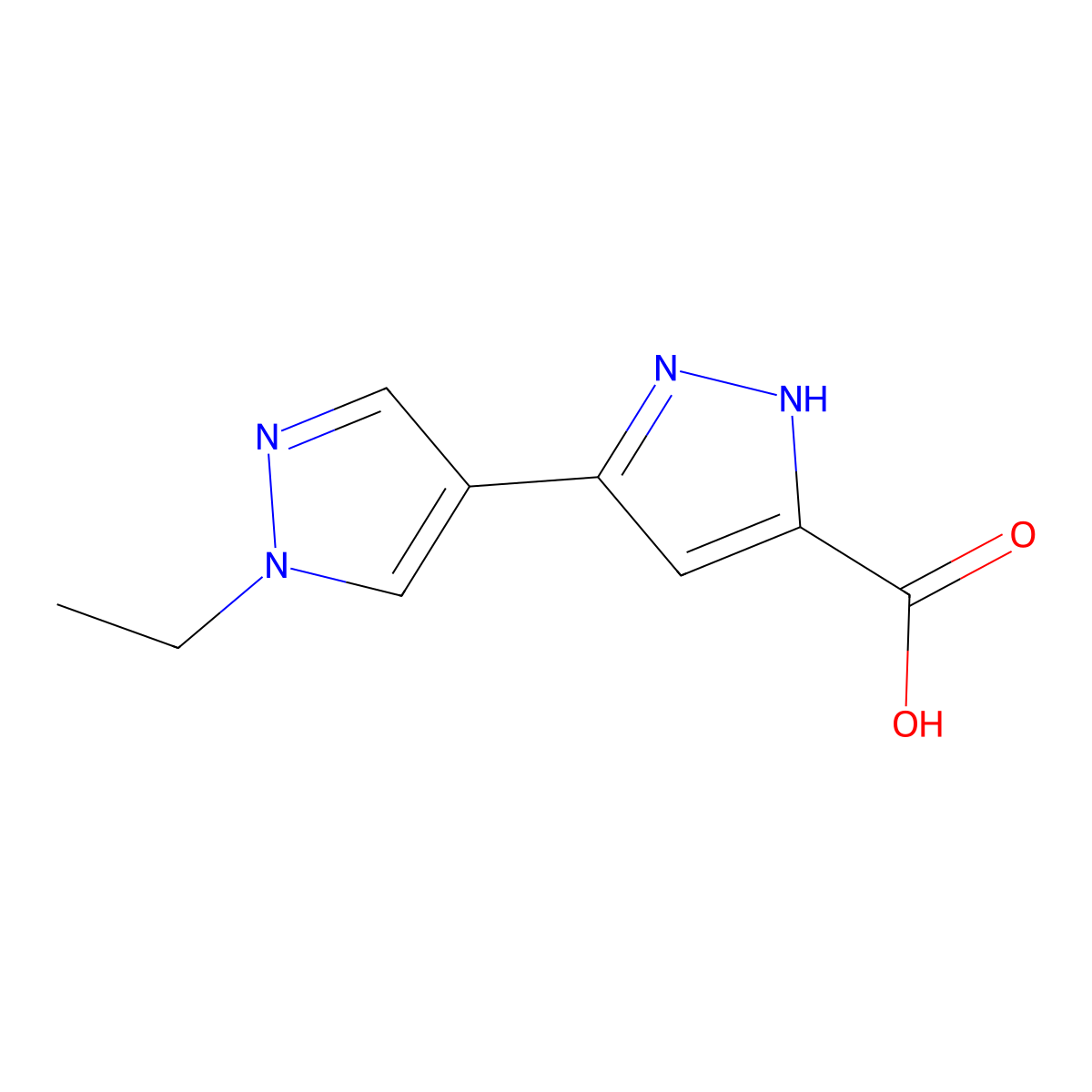 1'-Ethyl-1'h,2h-[3,4'-bipyrazole]-5-carboxylic acid molecular structure, CAS 1094252-62-6