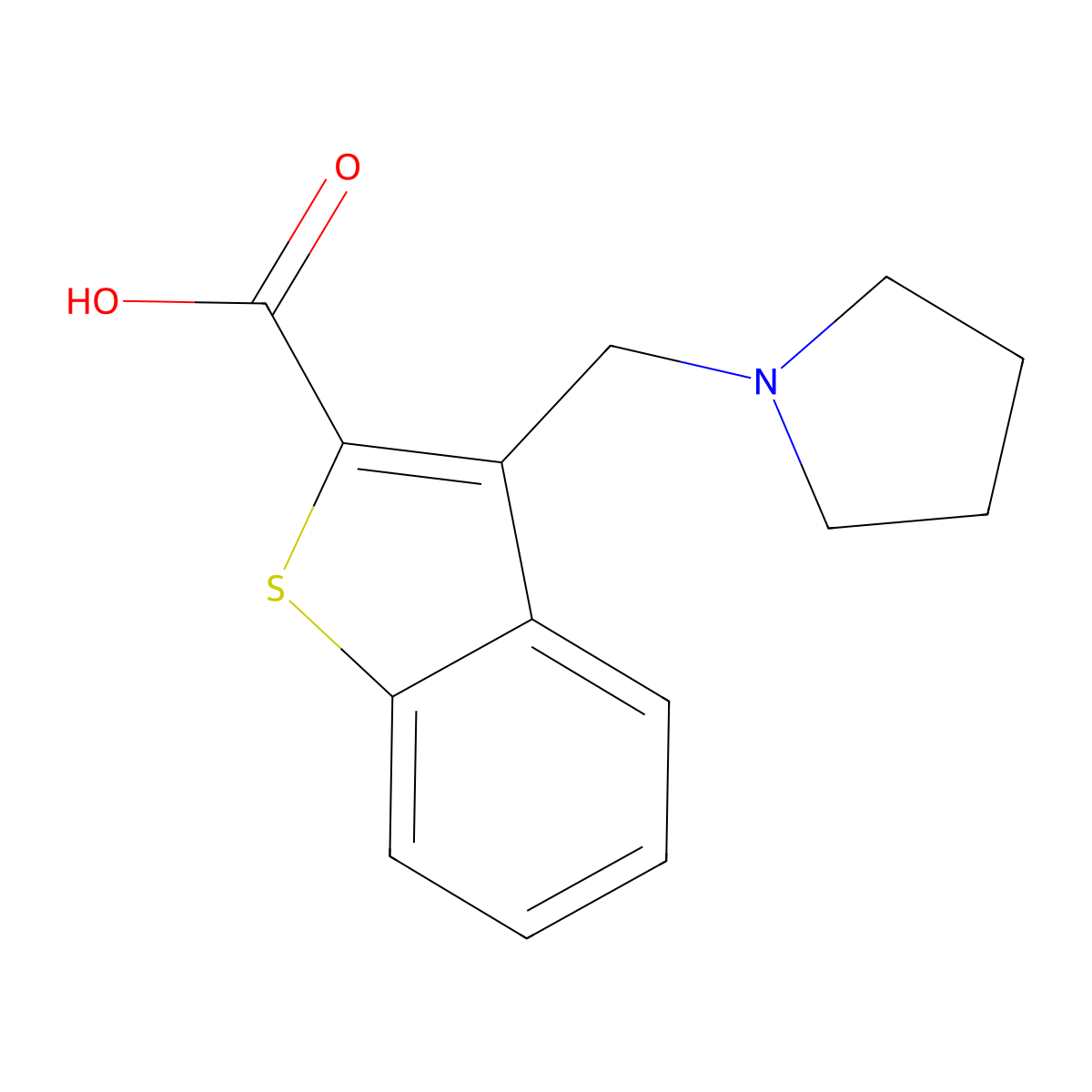 3-(Pyrrolidin-1-ylmethyl)-1-benzothiophene-2-carboxylic acid molecular structure, CAS 1094254-38-2