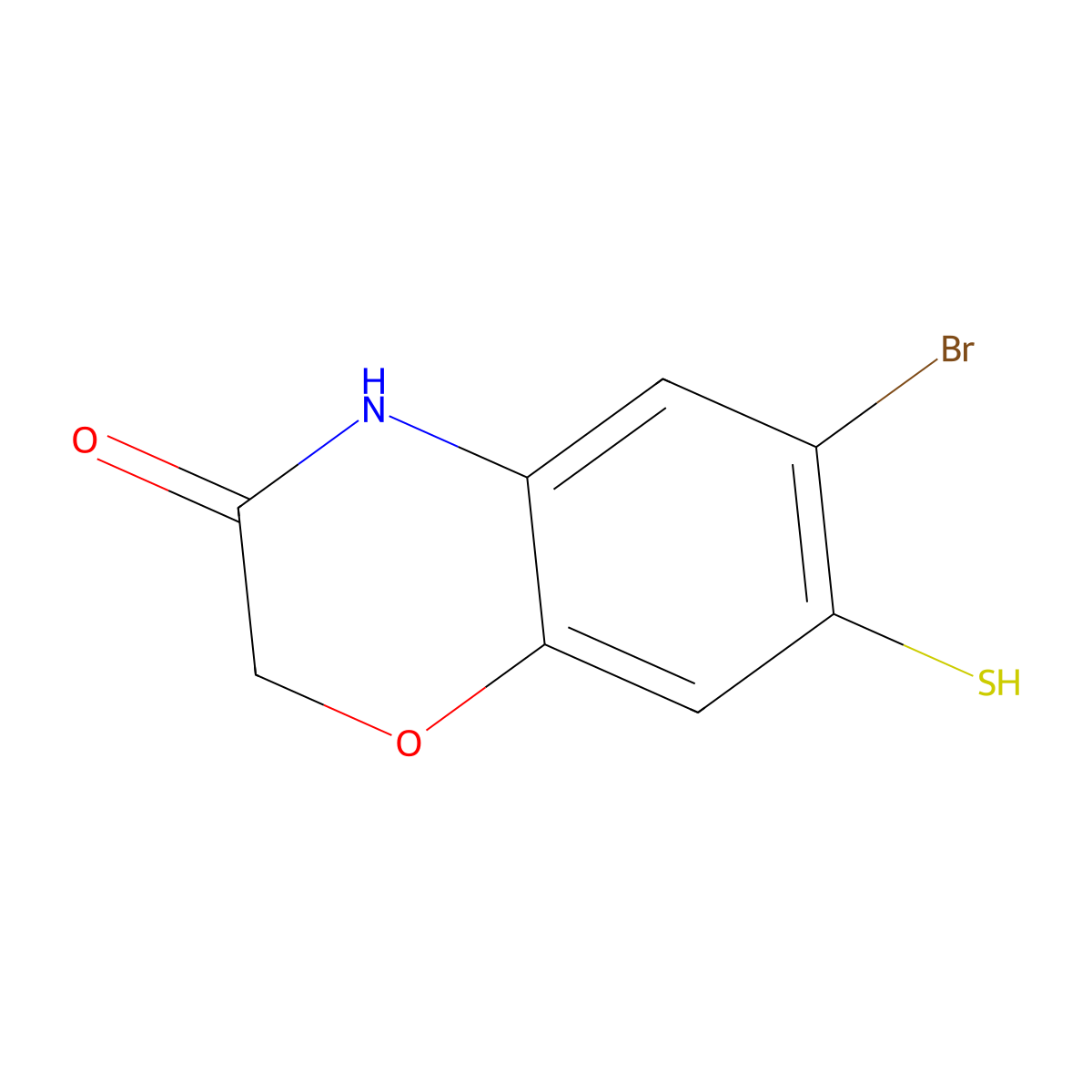 6-bromo-7-sulfanyl-3,4-dihydro-2H-1,4-benzoxazin-3-one molecular structure, CAS 1094268-93-5