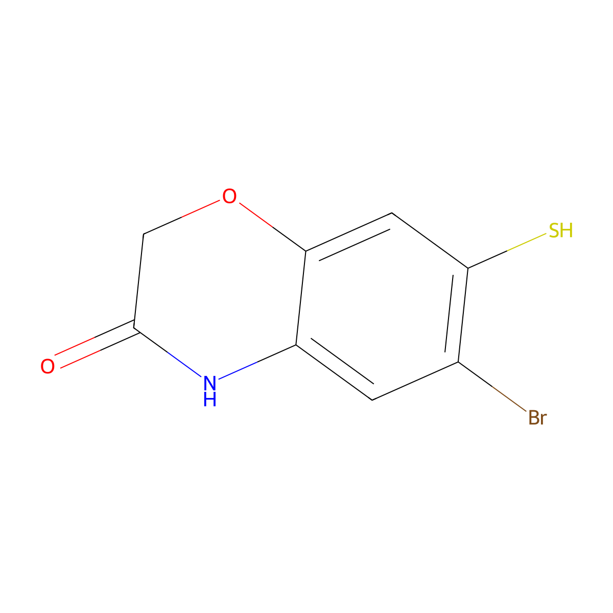 6-bromo-7-sulfanyl-3,4-dihydro-2H-1,4-benzoxazin-3-one molecular structure, CAS 1094268-93-5
