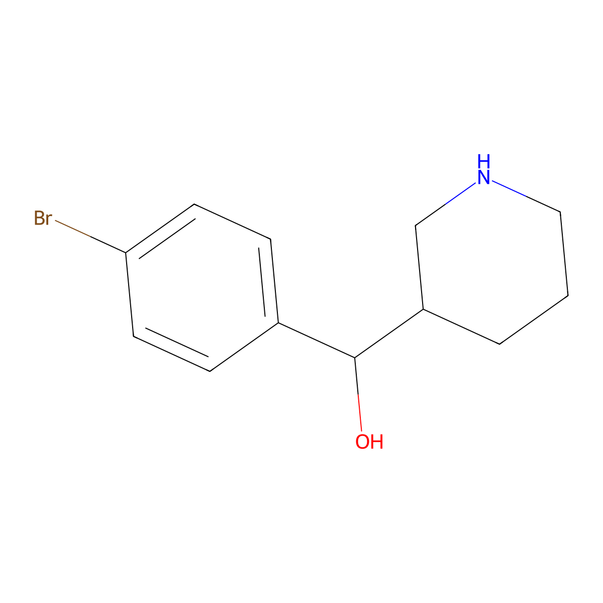 (4-Bromophenyl)(piperidin-3-yl)methanol molecular structure, CAS 1094282-91-3