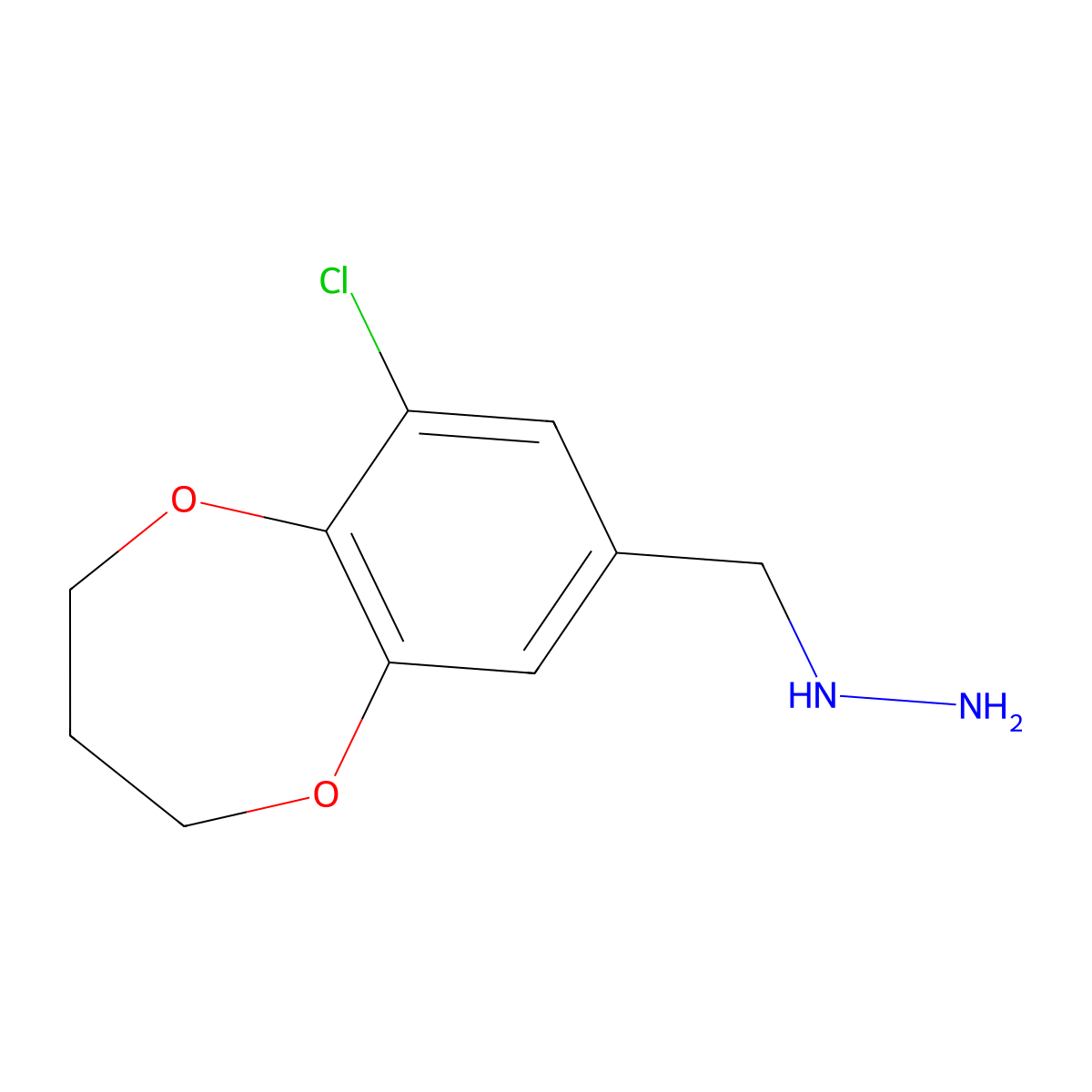 ((9-Chloro-3,4-dihydro-2h-benzo[b][1,4]dioxepin-7-yl)methyl)hydrazine molecular structure, CAS 1094284-41-9