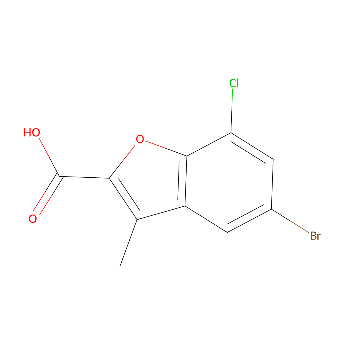 5-Bromo-7-chloro-3-methyl-1-benzofuran-2-carboxylic acid molecular structure, CAS 1094288-67-1