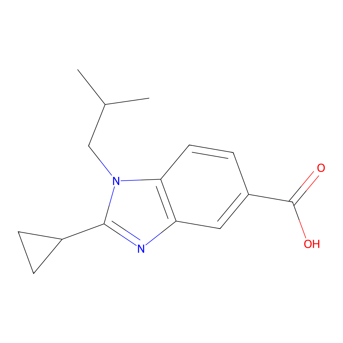 2-cyclopropyl-1-(2-methylpropyl)-1H-1,3-benzodiazole-5-carboxylic acid molecular structure, CAS 1094294-34-4