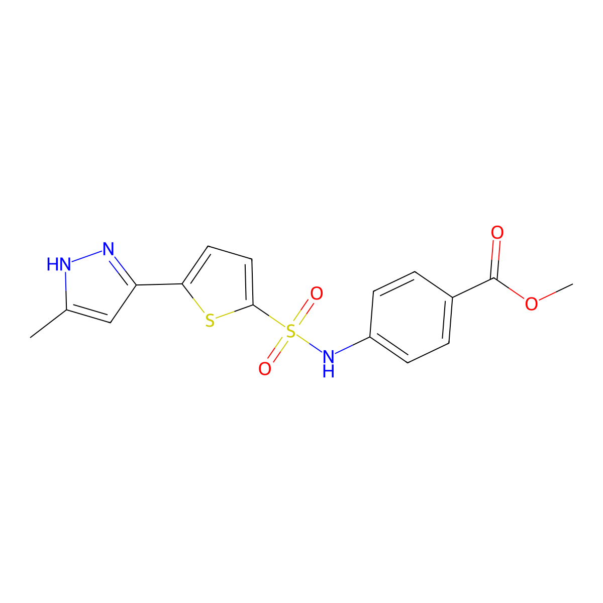 Methyl 4-[5-(3-methyl-1H-pyrazol-5-YL)thiophene-2-sulfonamido]benzoate molecular structure, CAS 1094296-77-1