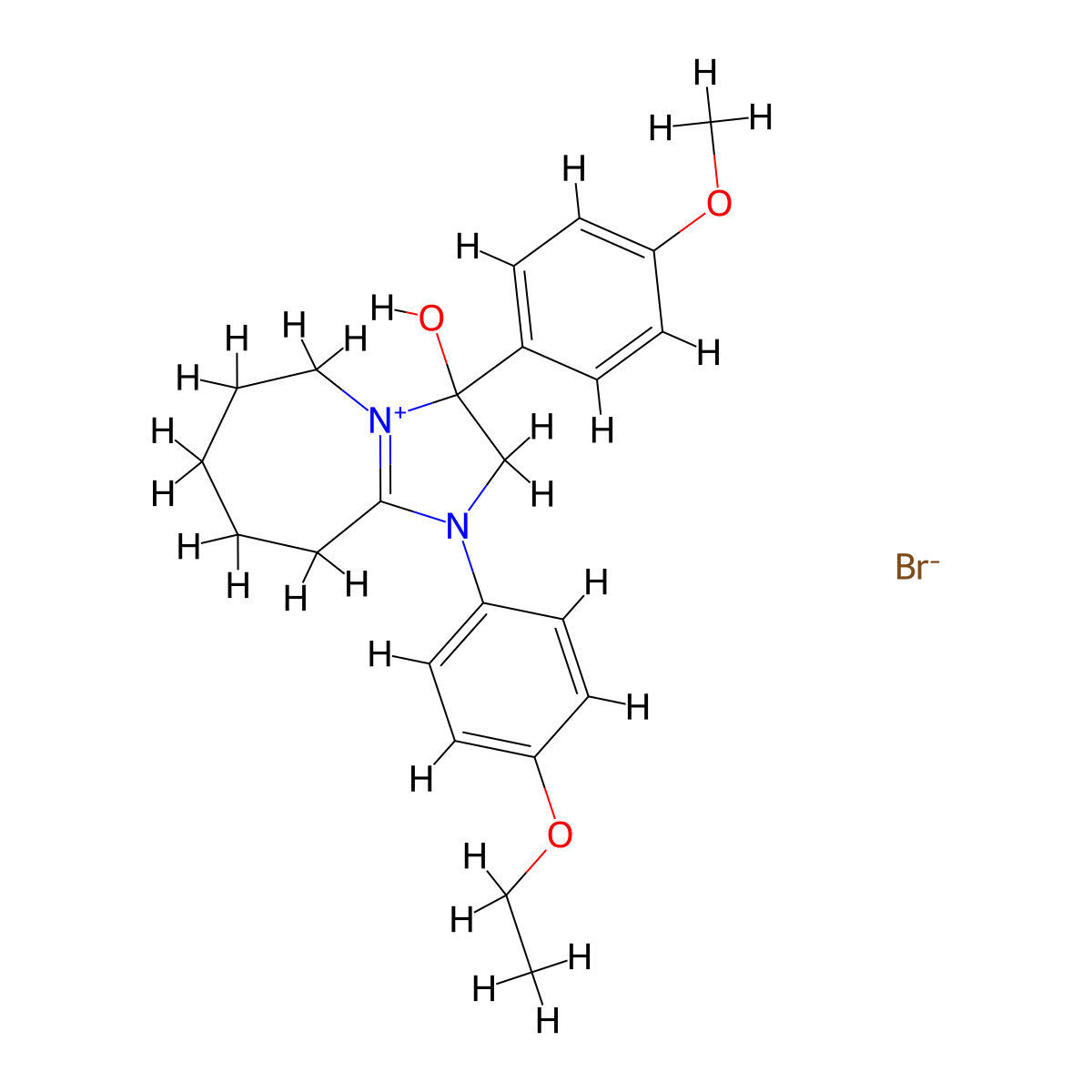 1-(4-ethoxyphenyl)-3-hydroxy-3-(4-methoxyphenyl)-3,5,6,7,8,9-hexahydro-2H-imidazo[1,2-a]azepin-1-ium bromide molecular structure, CAS 1094300-38-5