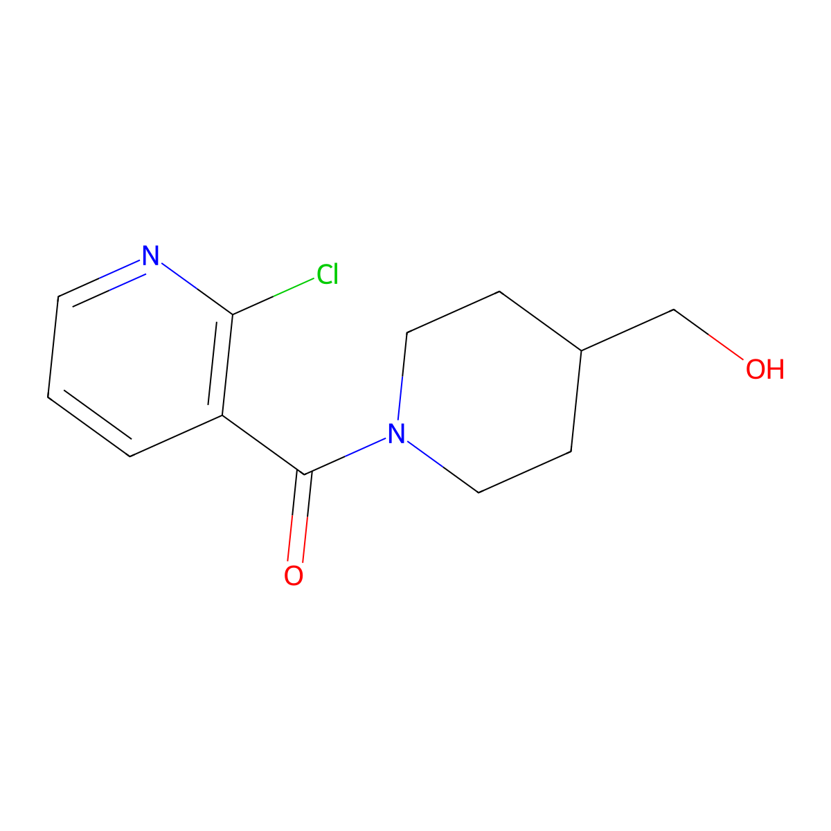 (2-Chloropyridin-3-yl)(4-(hydroxymethyl)piperidin-1-yl)methanone molecular structure, CAS 1094301-19-5