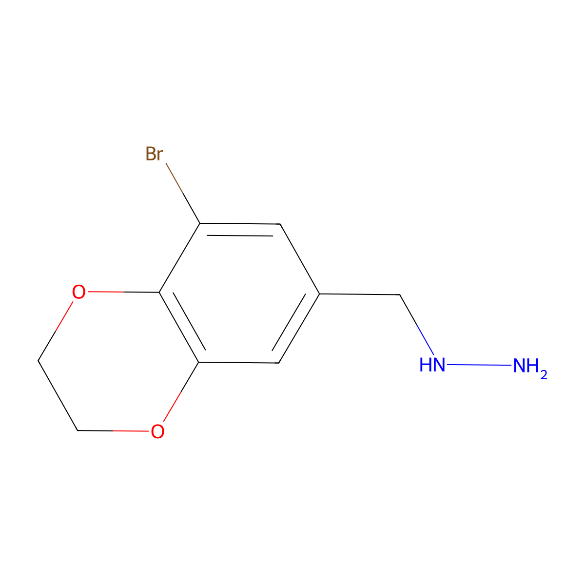 ((8-Bromo-2,3-dihydrobenzo[b][1,4]dioxin-6-yl)methyl)hydrazine molecular structure, CAS 1094317-77-7