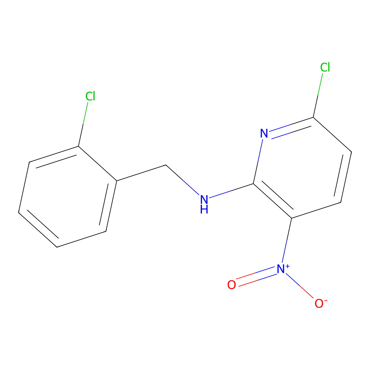 6-chloro-N-[(2-chlorophenyl)methyl]-3-nitropyridin-2-amine molecular structure, CAS 1094323-38-2