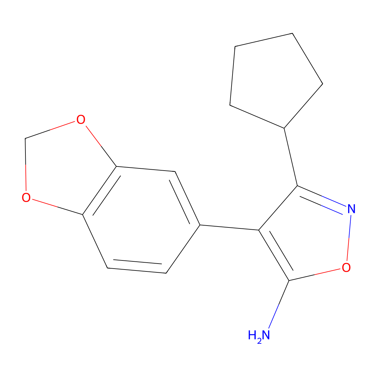 4-(2H-1,3-benzodioxol-5-yl)-3-cyclopentyl-1,2-oxazol-5-amine molecular structure, CAS 1094327-97-5