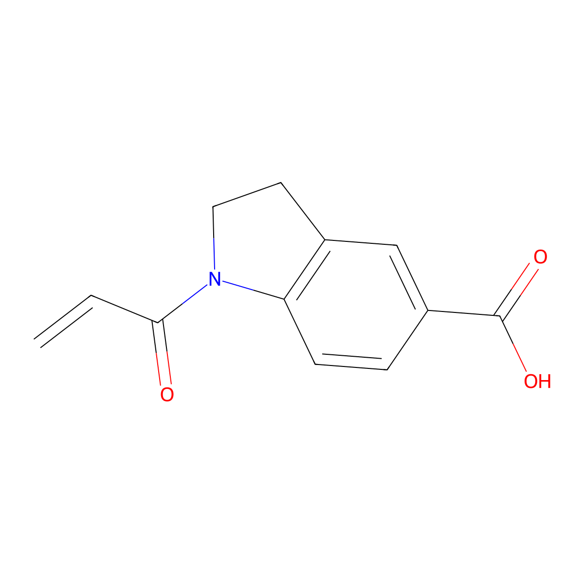 1-(prop-2-enoyl)-2,3-dihydro-1H-indole-5-carboxylic acid molecular structure, CAS 1094373-91-7