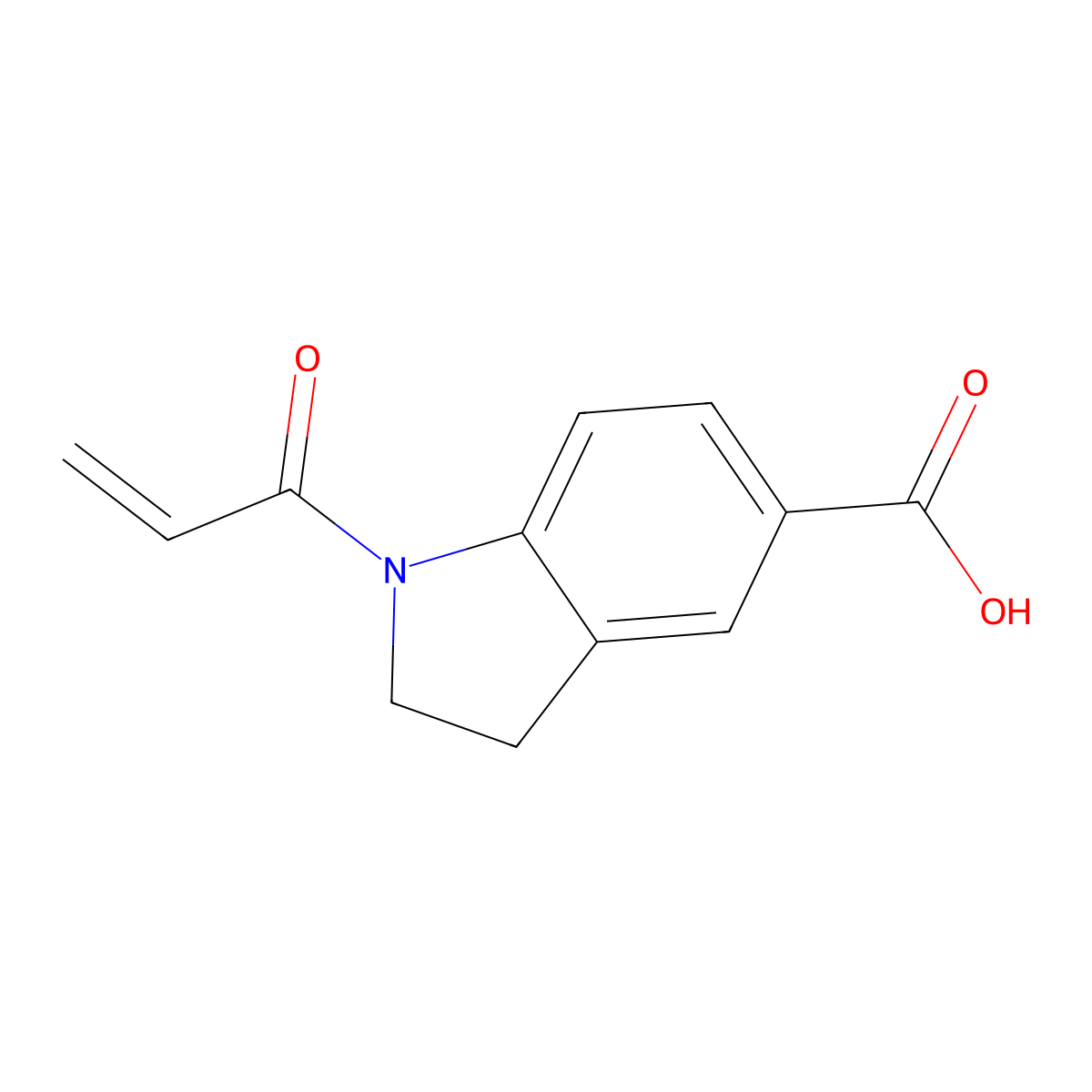 1-(prop-2-enoyl)-2,3-dihydro-1H-indole-5-carboxylic acid molecular structure, CAS 1094373-91-7