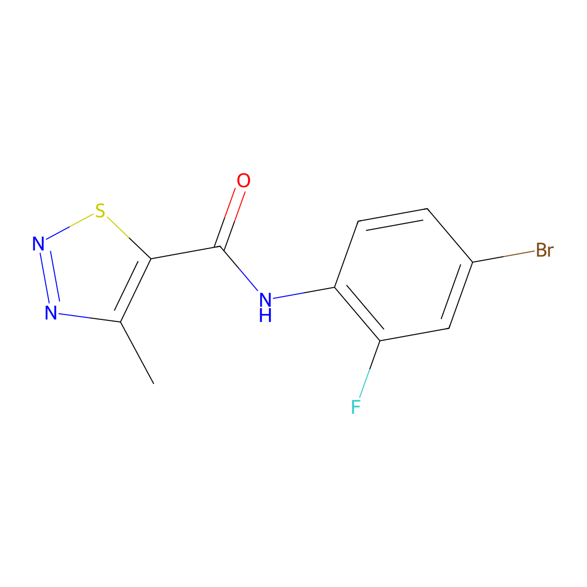 N-(4-bromo-2-fluorophenyl)-4-methyl-1,2,3-thiadiazole-5-carboxamide molecular structure, CAS 1094378-13-8