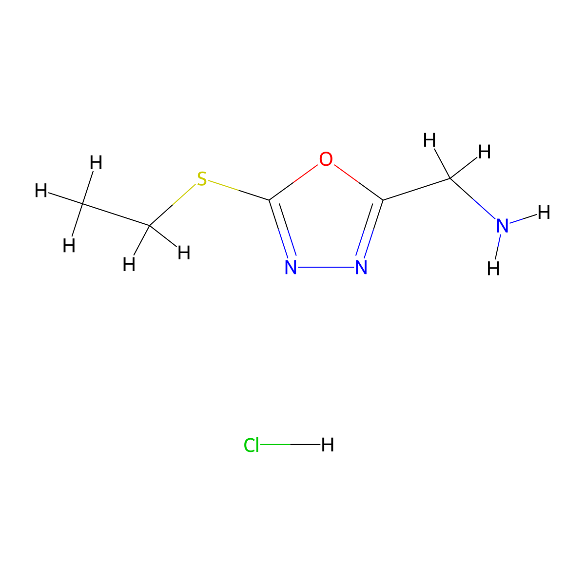 ((5-(Ethylthio)-1,3,4-oxadiazol-2-yl)methyl)amine hydrochloride molecular structure, CAS 1094417-07-8