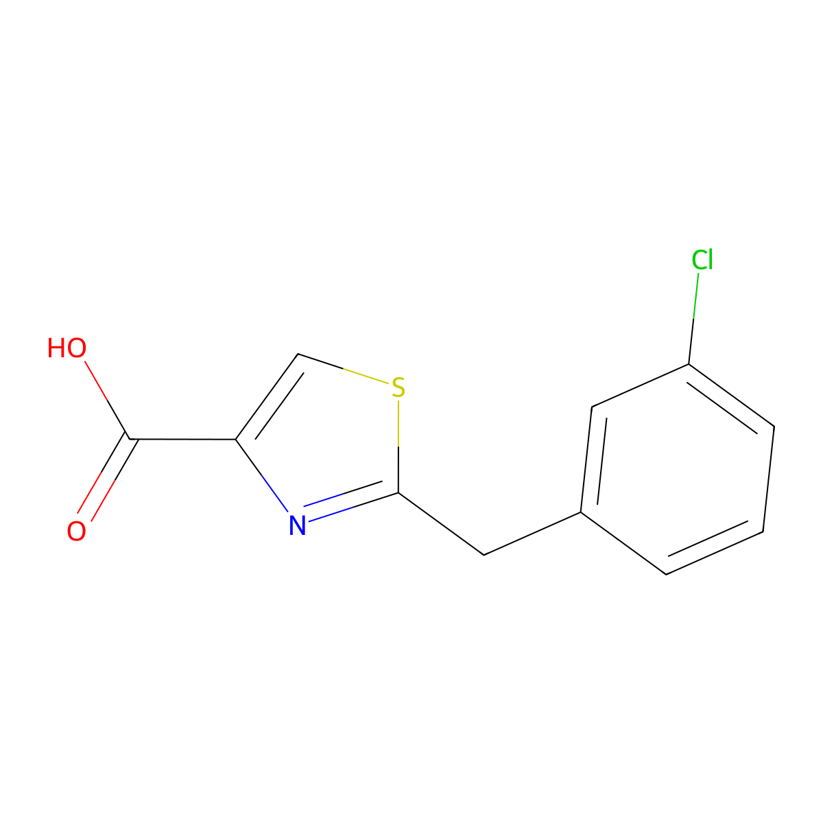 2-[(3-Chlorophenyl)methyl]-1,3-thiazole-4-carboxylic acid molecular structure, CAS 1094423-38-7