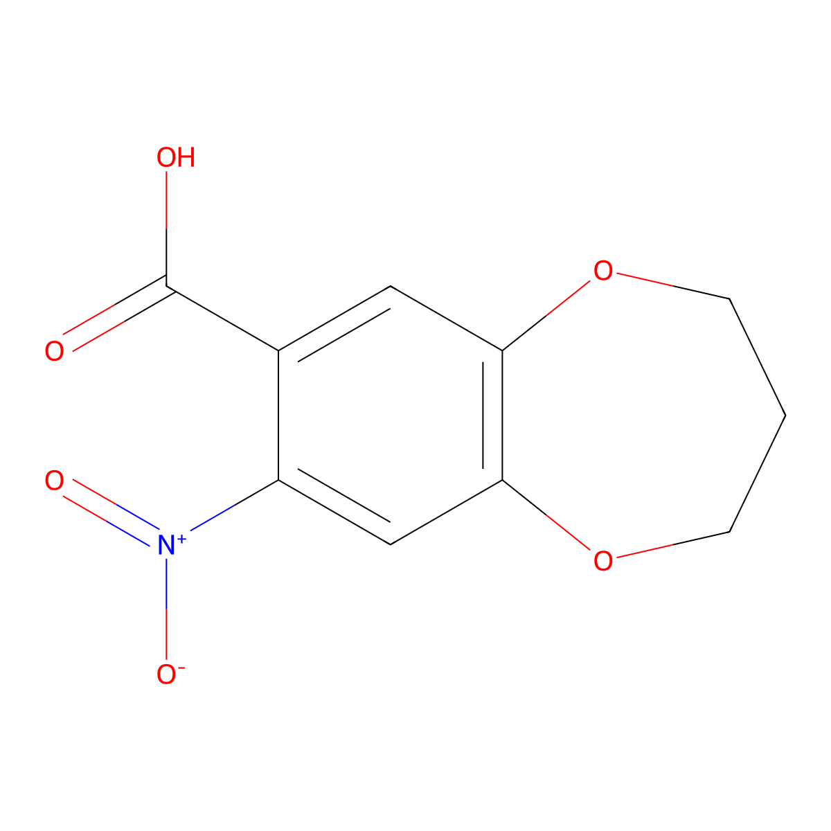8-nitro-3,4-dihydro-2H-1,5-benzodioxepine-7-carboxylic acid molecular structure, CAS 1094424-70-0