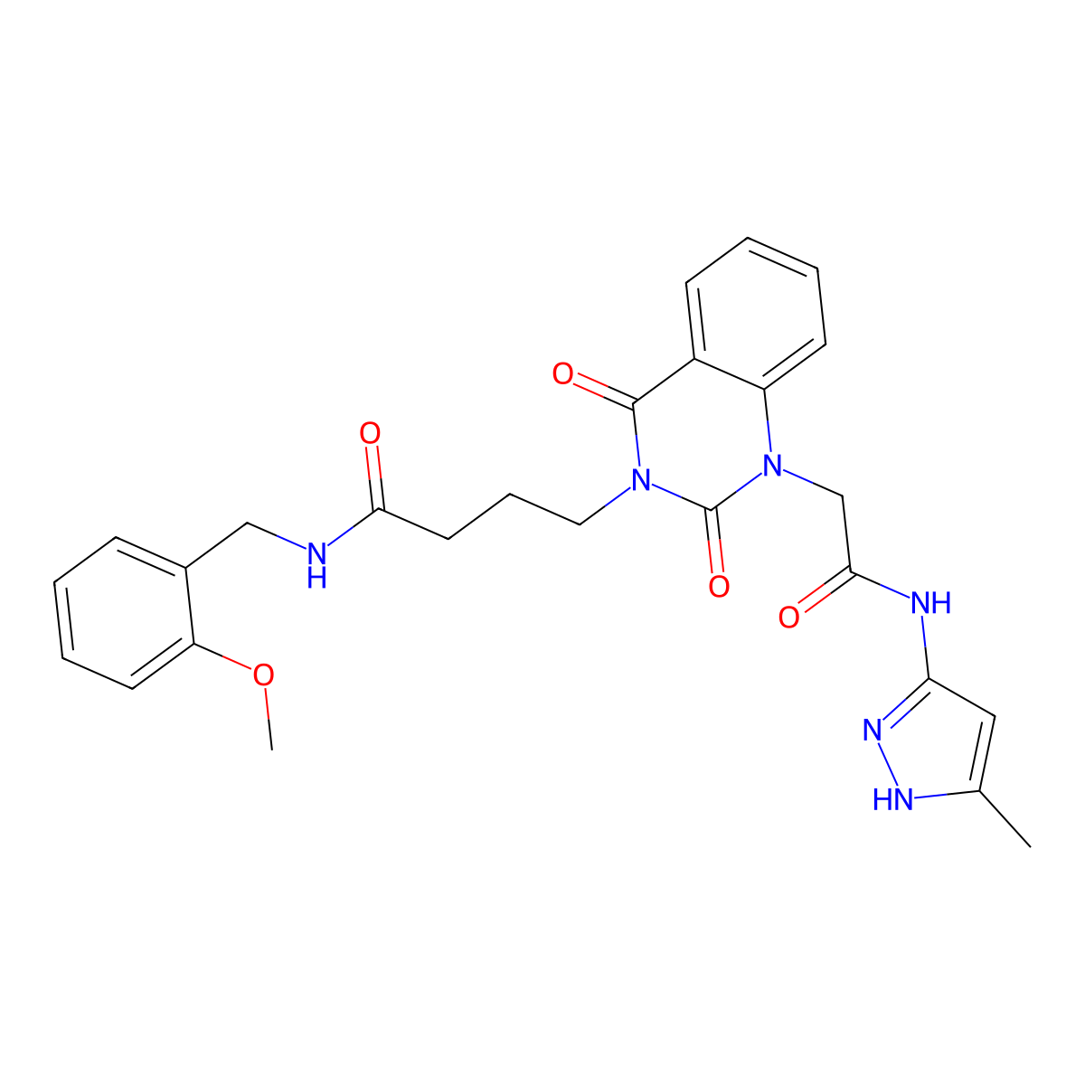 N-[(2-Methoxyphenyl)methyl]-4-(1-{[(5-methyl-1H-pyrazol-3-YL)carbamoyl]methyl}-2,4-dioxo-1,2,3,4-tetrahydroquinazolin-3-YL)butanamide molecular structure, CAS 1094430-92-8