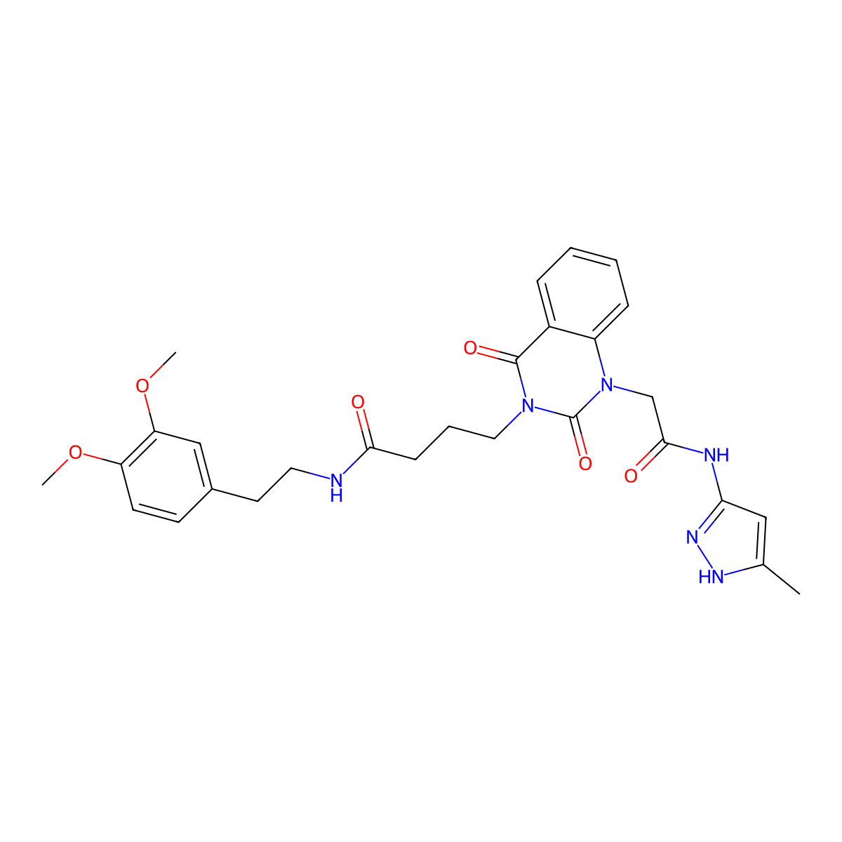 N-[2-(3,4-dimethoxyphenyl)ethyl]-4-(1-{[(3-methyl-1H-pyrazol-5-yl)carbamoyl]methyl}-2,4-dioxo-1,2,3,4-tetrahydroquinazolin-3-yl)butanamide molecular structure, CAS 1094431-05-6