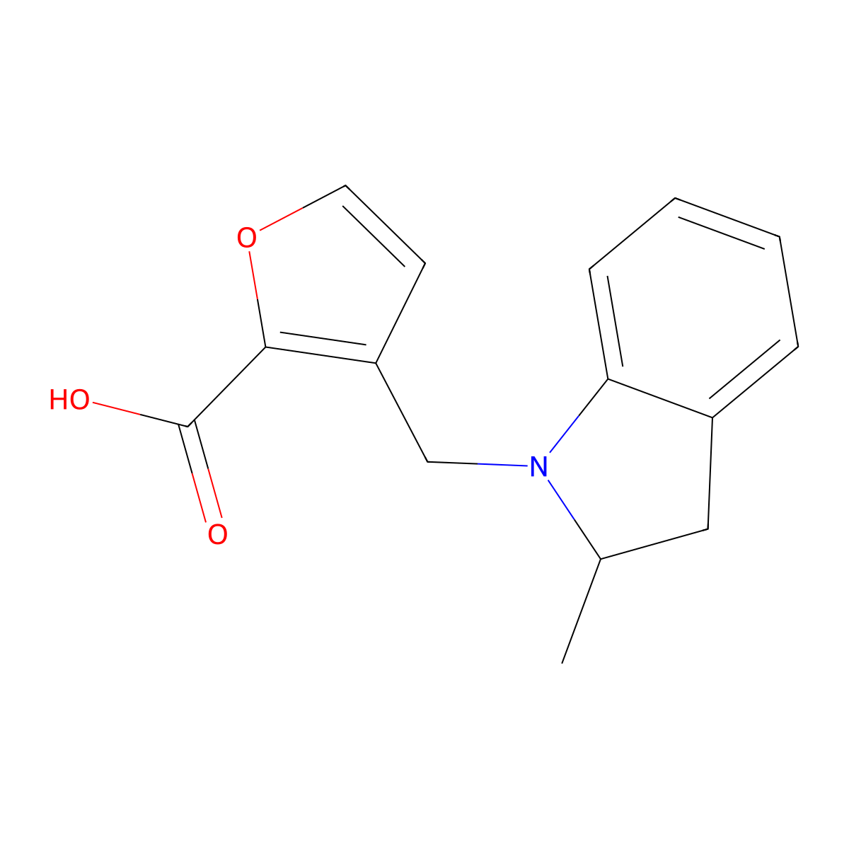 3-((2-methyl-2,3-dihydro-1H-indol-1-yl)methyl)furan-2-carboxylic acid molecular structure, CAS 1094432-91-3