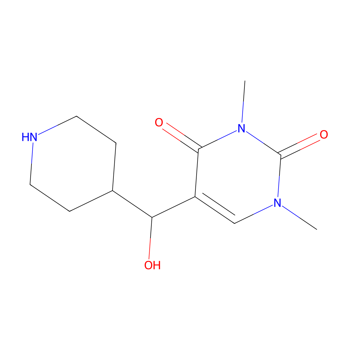 5-[Hydroxy(piperidin-4-yl)methyl]-1,3-dimethyl-1,2,3,4-tetrahydropyrimidine-2,4-dione molecular structure, CAS 1094442-06-4
