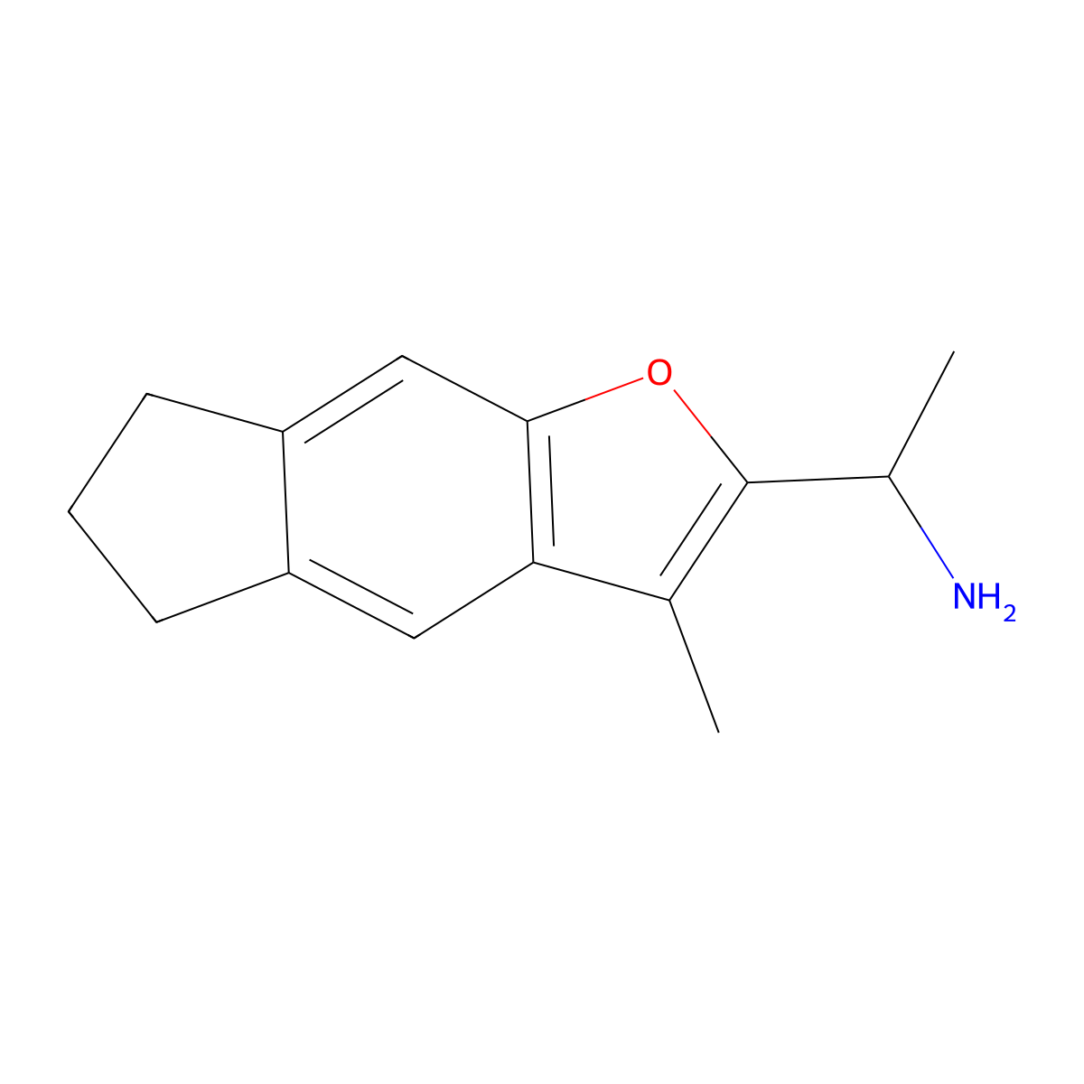 1-{3-methyl-5H,6H,7H-indeno[5,6-b]furan-2-yl}ethan-1-amine molecular structure, CAS 1094456-69-5
