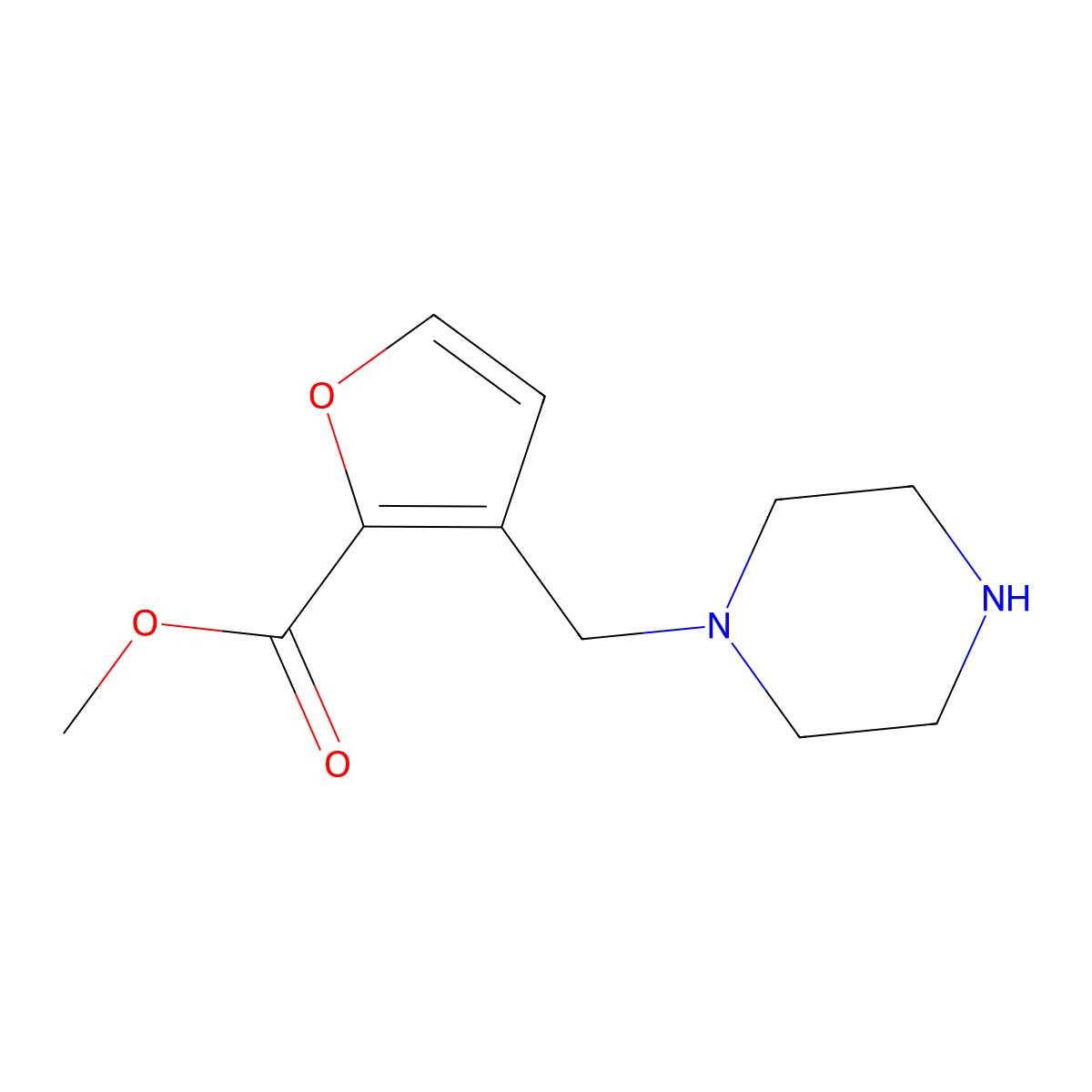 Methyl 3-[(piperazin-1-yl)methyl]furan-2-carboxylate molecular structure, CAS 1094474-58-4