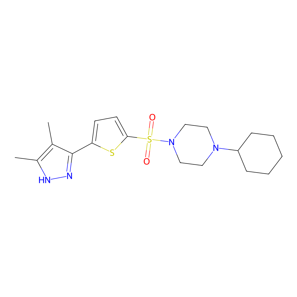 1-Cyclohexyl-4-{[5-(3,4-dimethyl-1H-pyrazol-5-YL)thiophen-2-YL]sulfonyl}piperazine molecular structure, CAS 1094479-24-9