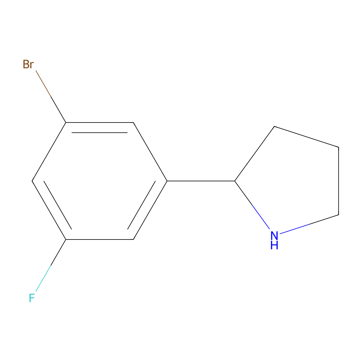 2-(3-Bromo-5-fluorophenyl)pyrrolidine molecular structure, CAS 1094510-56-1