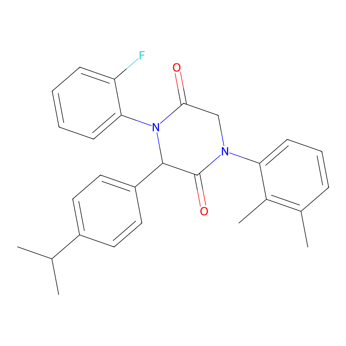 1-(2,3-Dimethylphenyl)-4-(2-fluorophenyl)-3-(4-isopropylphenyl)-2,5-piperazinedione molecular structure, CAS 1094518-85-0