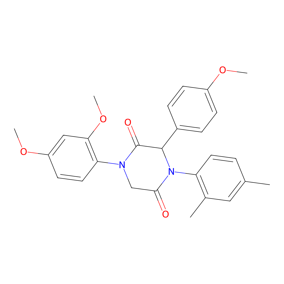 1-(2,4-Dimethoxyphenyl)-4-(2,4-dimethylphenyl)-3-(4-methoxyphenyl)-2,5-piperazinedione molecular structure, CAS 1094519-35-3