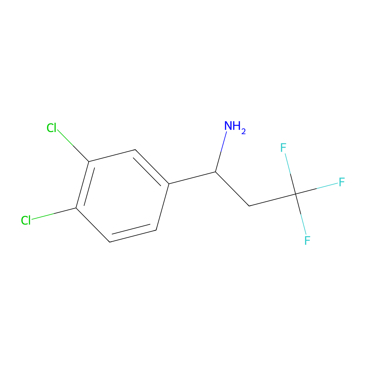 1-(3,4-Dichlorophenyl)-3,3,3-trifluoropropan-1-amine molecular structure, CAS 1094525-50-4