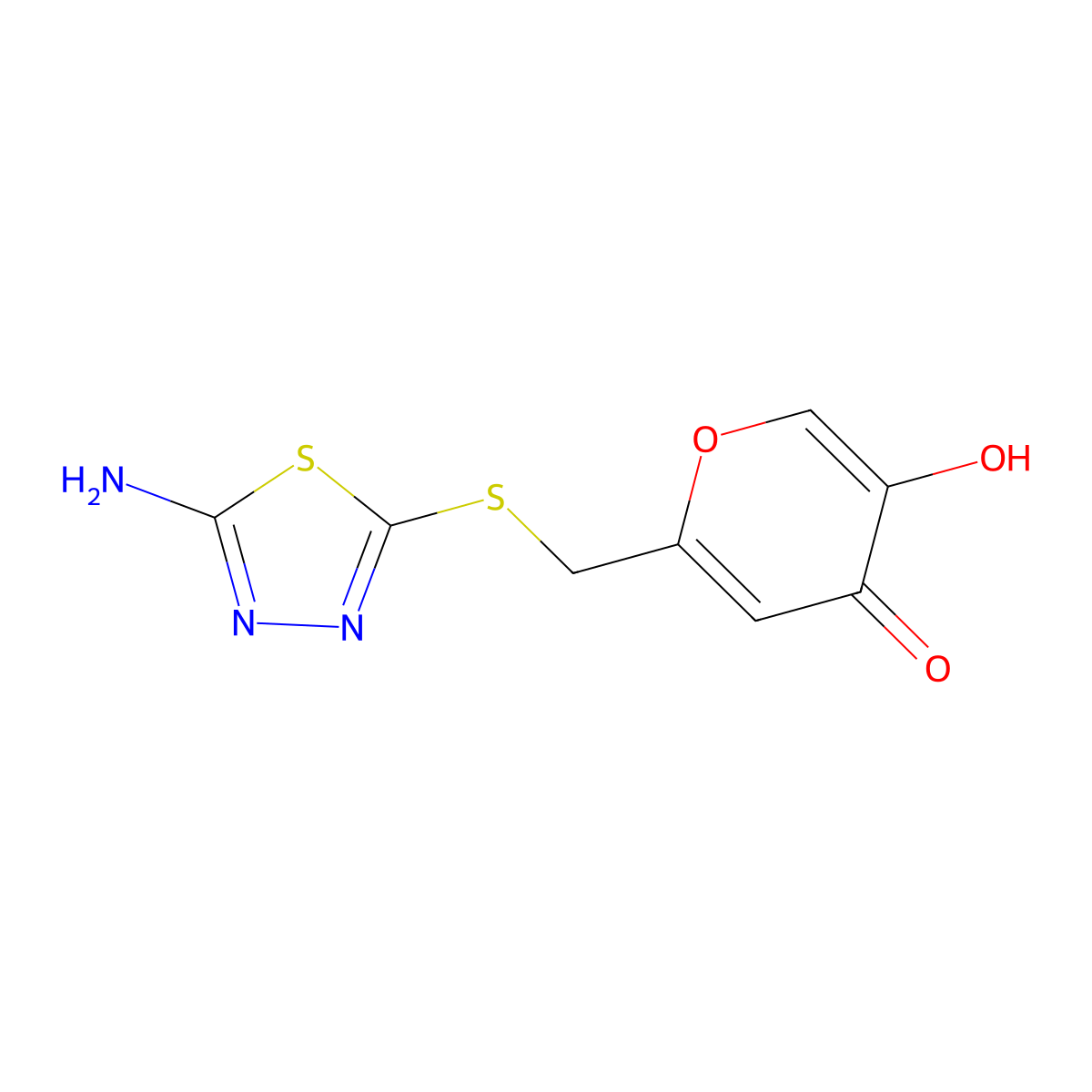 2-(((5-amino-1,3,4-thiadiazol-2-yl)thio)methyl)-5-hydroxy-4H-pyran-4-one molecular structure, CAS 1094533-93-3
