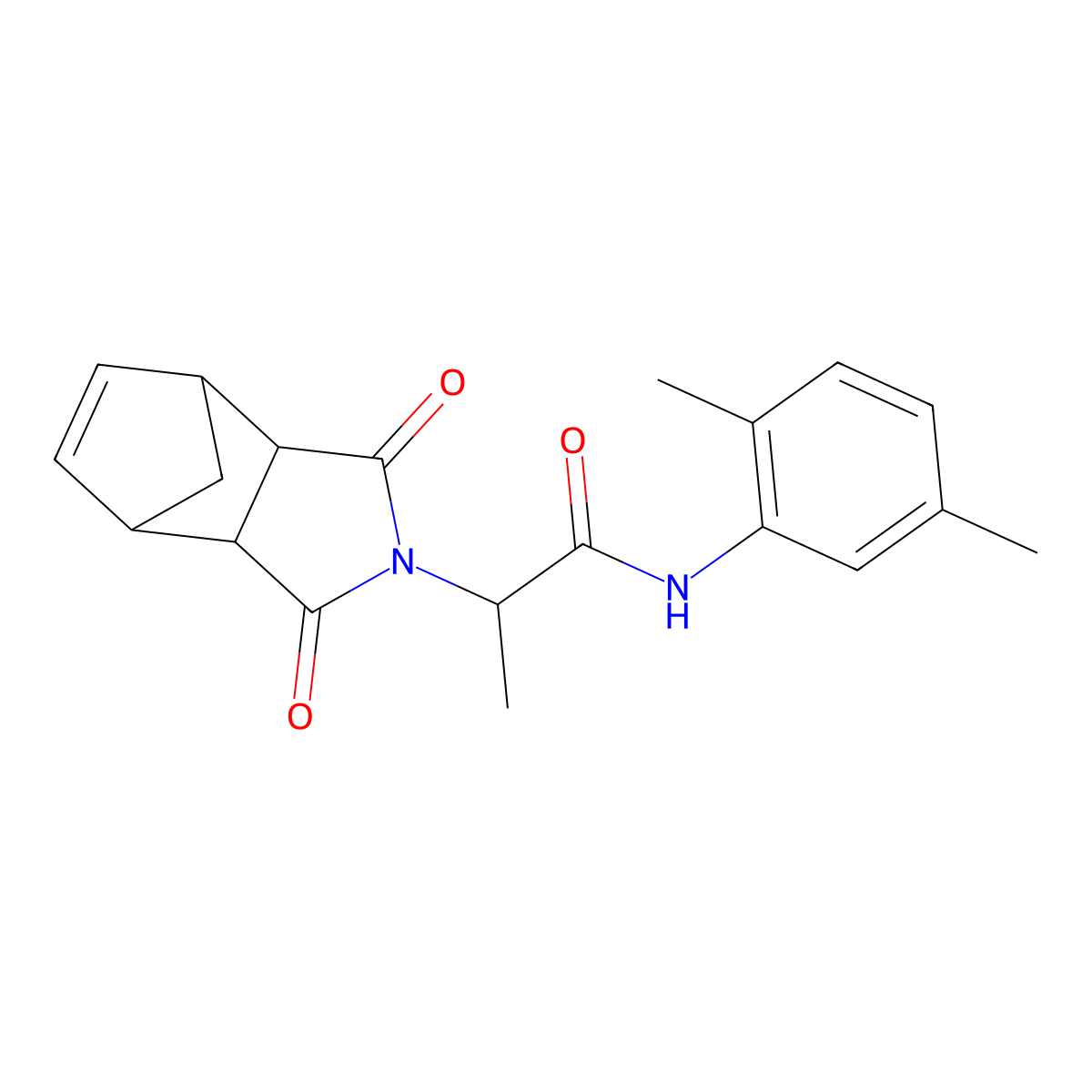 N-(2,5-dimethylphenyl)-2-(1,3-dioxo-1,3,3a,4,7,7a-hexahydro-2H-4,7-methanoisoindol-2-yl)propanamide molecular structure, CAS 1094539-57-7