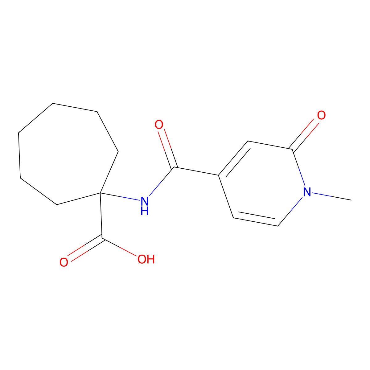 1-(1-Methyl-2-oxo-1,2-dihydropyridine-4-amido)cycloheptane-1-carboxylic acid molecular structure, CAS 1094539-69-1