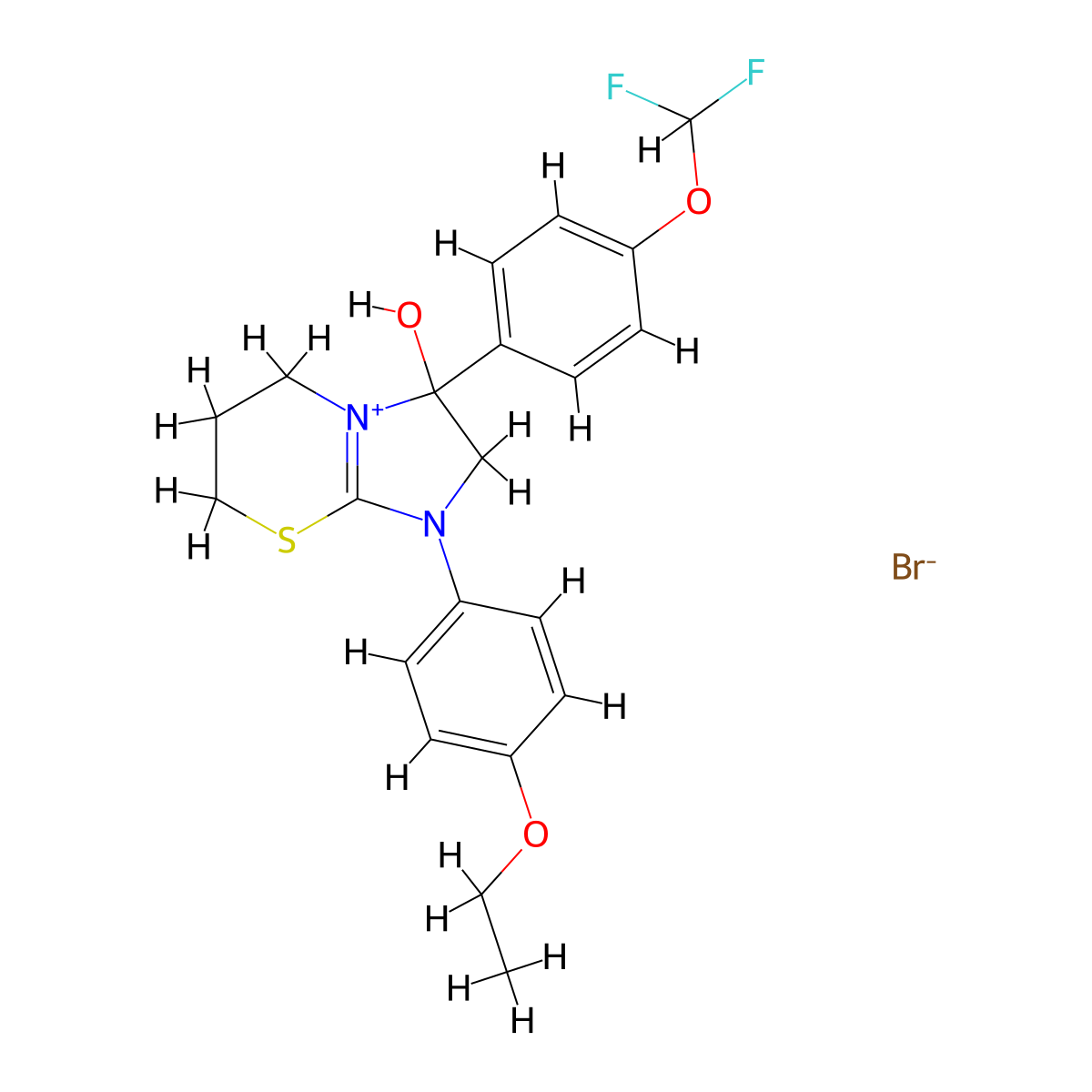 3-(4-(difluoromethoxy)phenyl)-1-(4-ethoxyphenyl)-3-hydroxy-3,5,6,7-tetrahydro-2H-imidazo[2,1-b][1,3]thiazin-1-ium bromide molecular structure, CAS 1094598-20-5