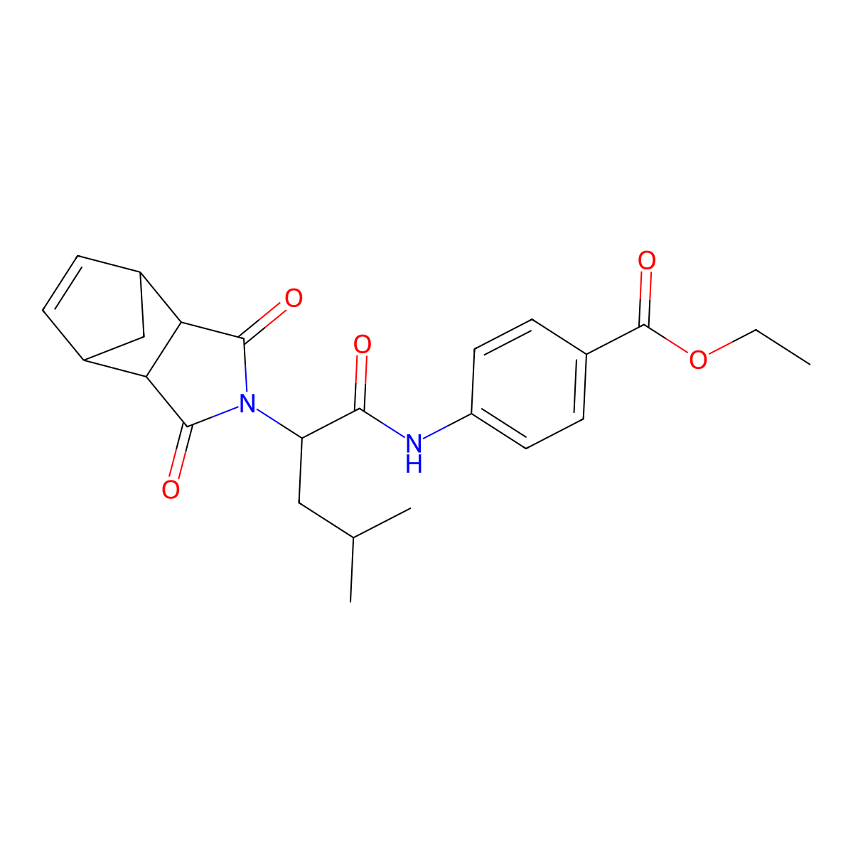 ethyl 4-(2-(1,3-dioxo-3a,4,7,7a-tetrahydro-1H-4,7-methanoisoindol-2(3H)-yl)-4-methylpentanamido)benzoate molecular structure, CAS 1094605-32-9