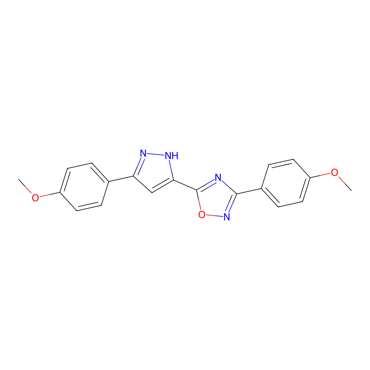 3-(4-methoxyphenyl)-5-(3-(4-methoxyphenyl)-1H-pyrazol-5-yl)-1,2,4-oxadiazole molecular structure, CAS 1094605-70-5