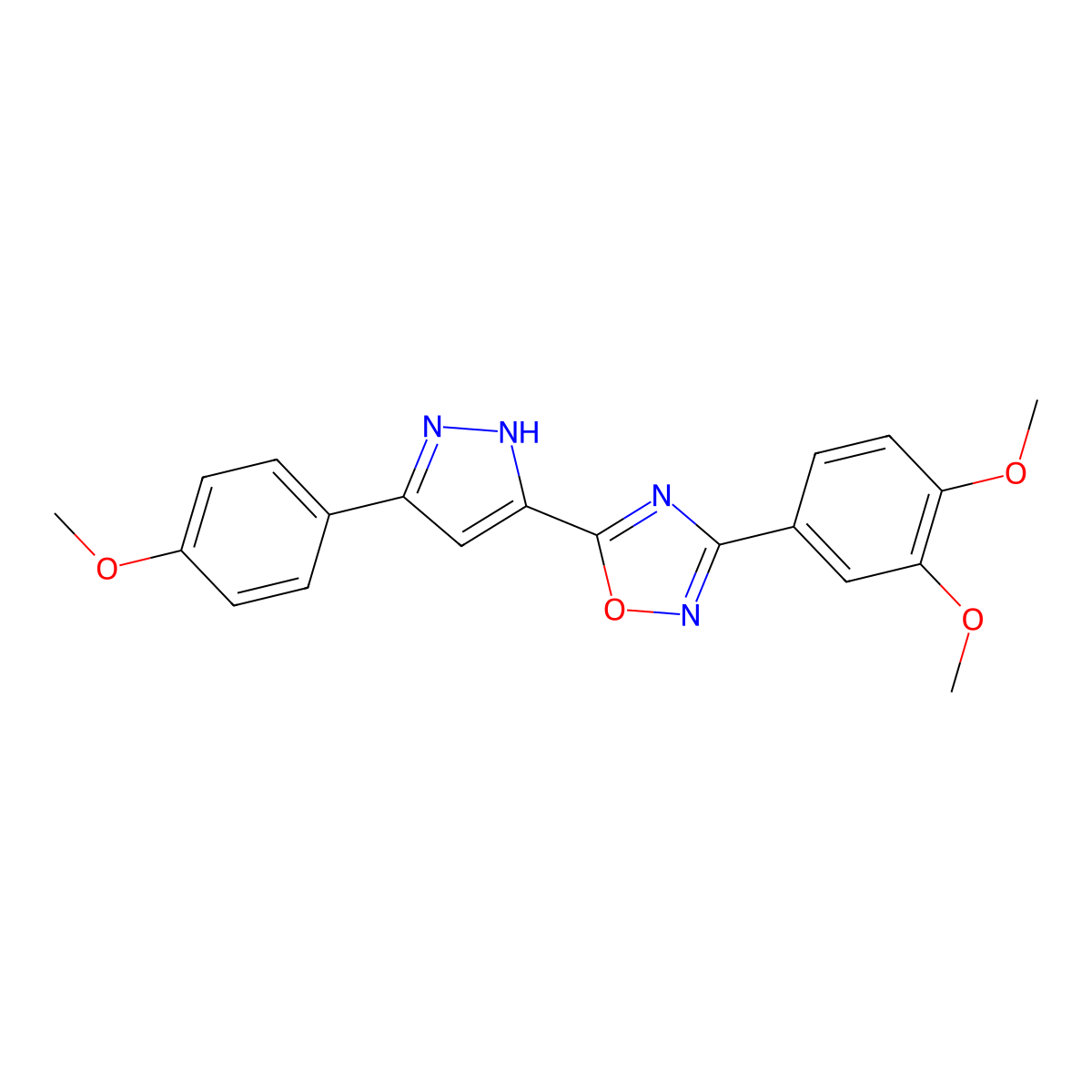 3-(3,4-dimethoxyphenyl)-5-[3-(4-methoxyphenyl)-1H-pyrazol-5-yl]-1,2,4-oxadiazole molecular structure, CAS 1094605-74-9
