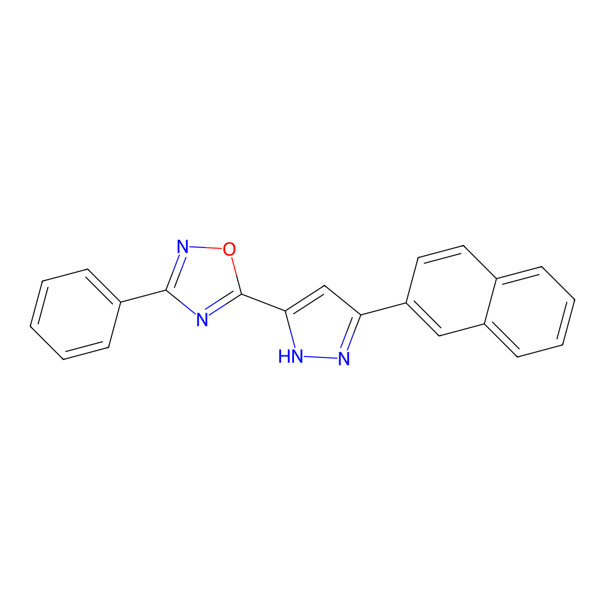 5-[3-(naphthalen-2-yl)-1H-pyrazol-5-yl]-3-phenyl-1,2,4-oxadiazole molecular structure, CAS 1094605-78-3