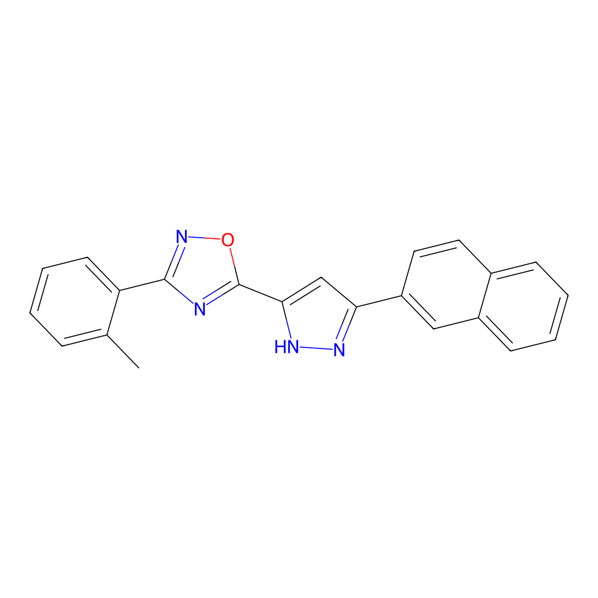 3-(2-methylphenyl)-5-[3-(naphthalen-2-yl)-1H-pyrazol-5-yl]-1,2,4-oxadiazole molecular structure, CAS 1094605-79-4