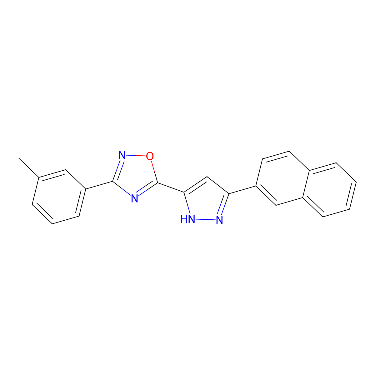 5-(3-(naphthalen-2-yl)-1H-pyrazol-5-yl)-3-(m-tolyl)-1,2,4-oxadiazole molecular structure, CAS 1094605-80-7