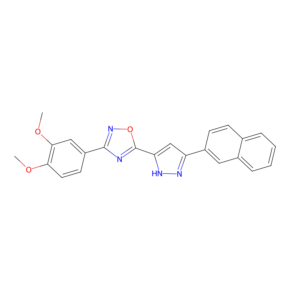 3-(3,4-dimethoxyphenyl)-5-[3-(naphthalen-2-yl)-1H-pyrazol-5-yl]-1,2,4-oxadiazole molecular structure, CAS 1094605-86-3