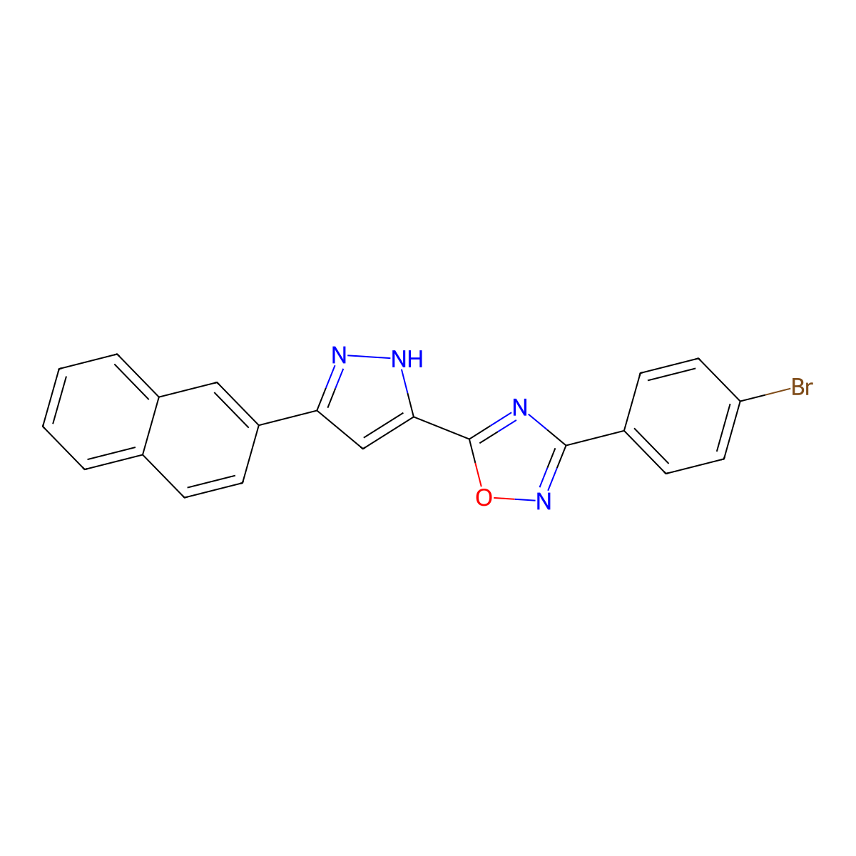 3-(4-bromophenyl)-5-[3-(naphthalen-2-yl)-1H-pyrazol-5-yl]-1,2,4-oxadiazole molecular structure, CAS 1094606-18-4