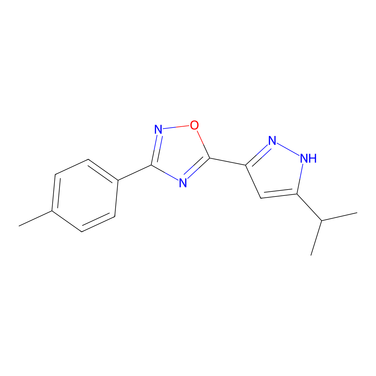 3-(4-methylphenyl)-5-[3-(propan-2-yl)-1H-pyrazol-5-yl]-1,2,4-oxadiazole molecular structure, CAS 1094606-19-5